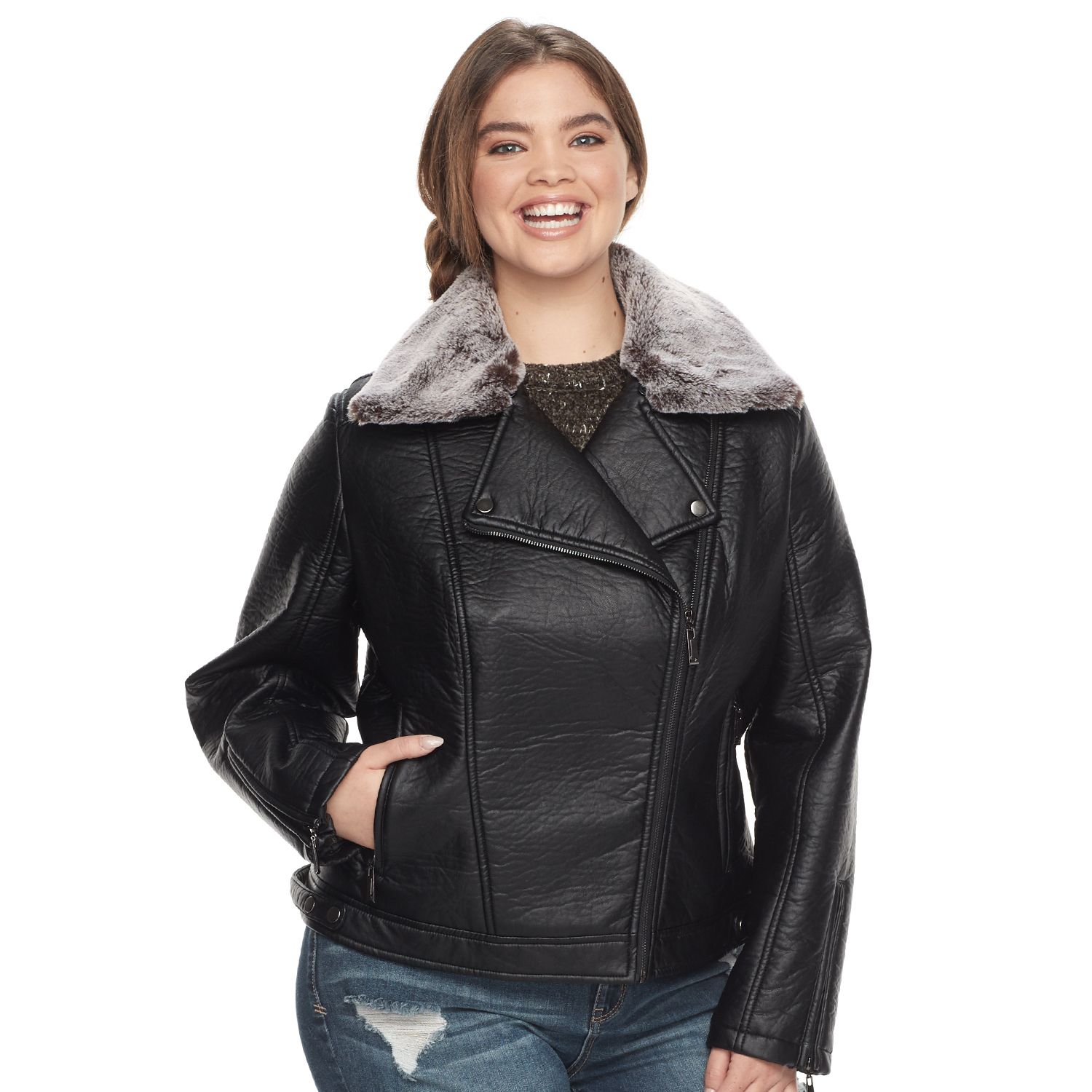 kohls plus size leather jacket