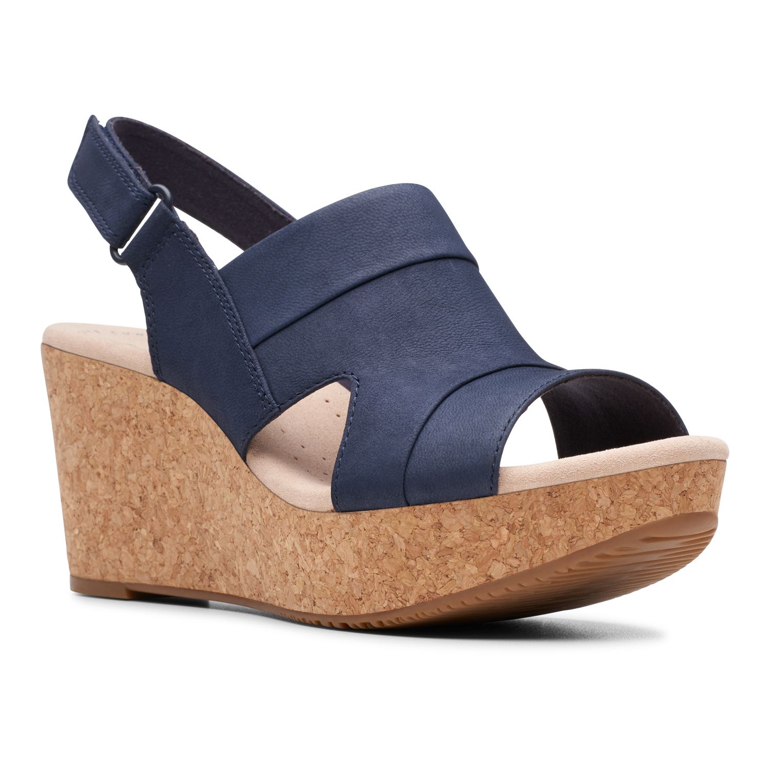 clarks navy blue wedge sandals
