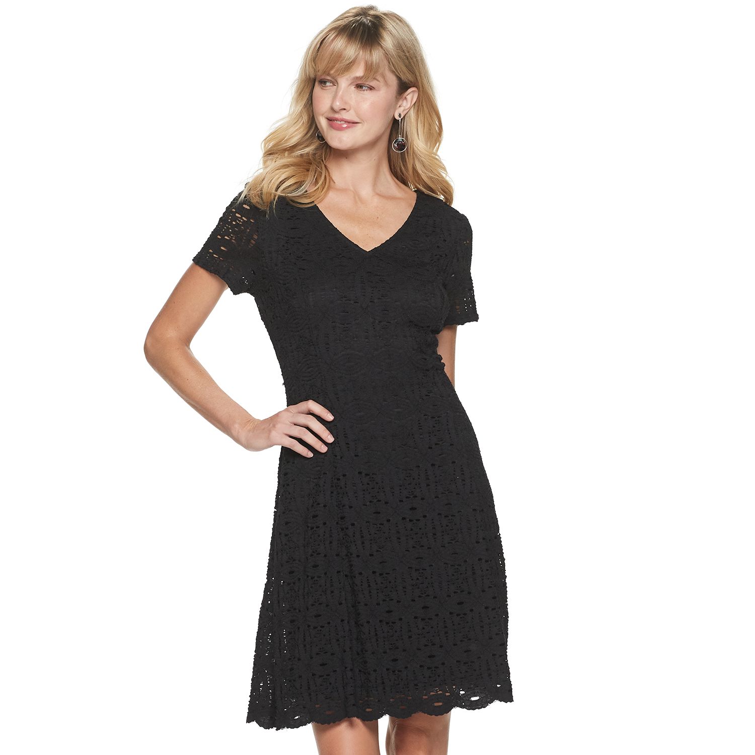 black short sleeve fit and flare dress