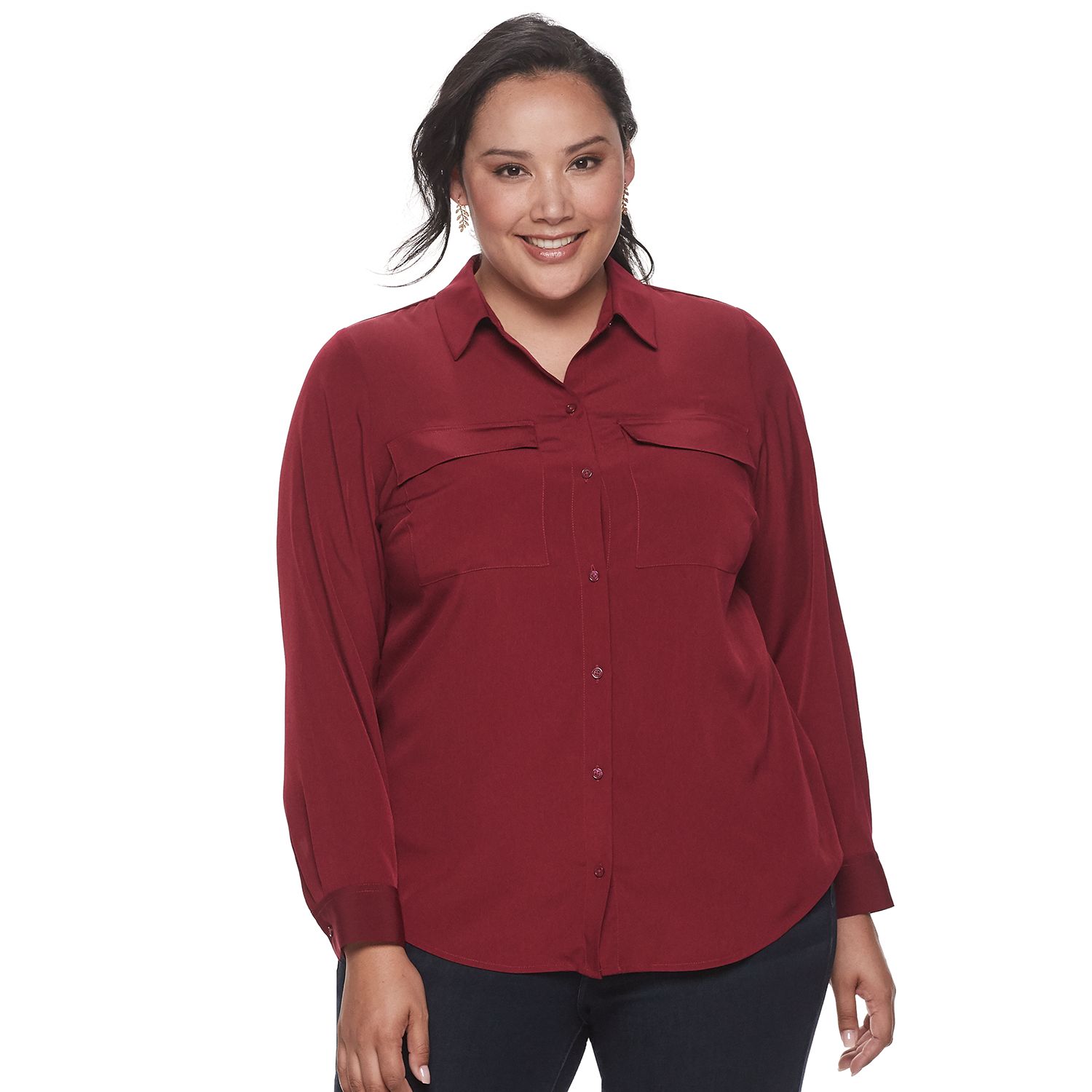 plus size red button down shirt