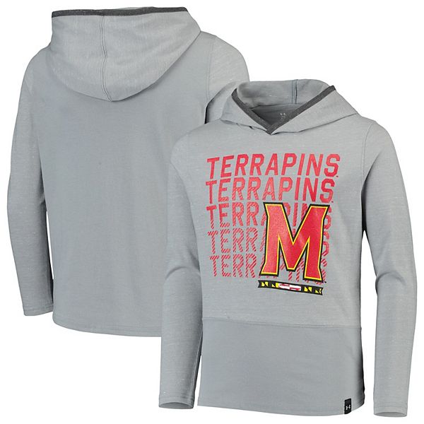 Youth Under Armour Charcoal Maryland Terrapins Buckshot Piped Hooded Long Sleeve T Shirt - roblox binary t shirt
