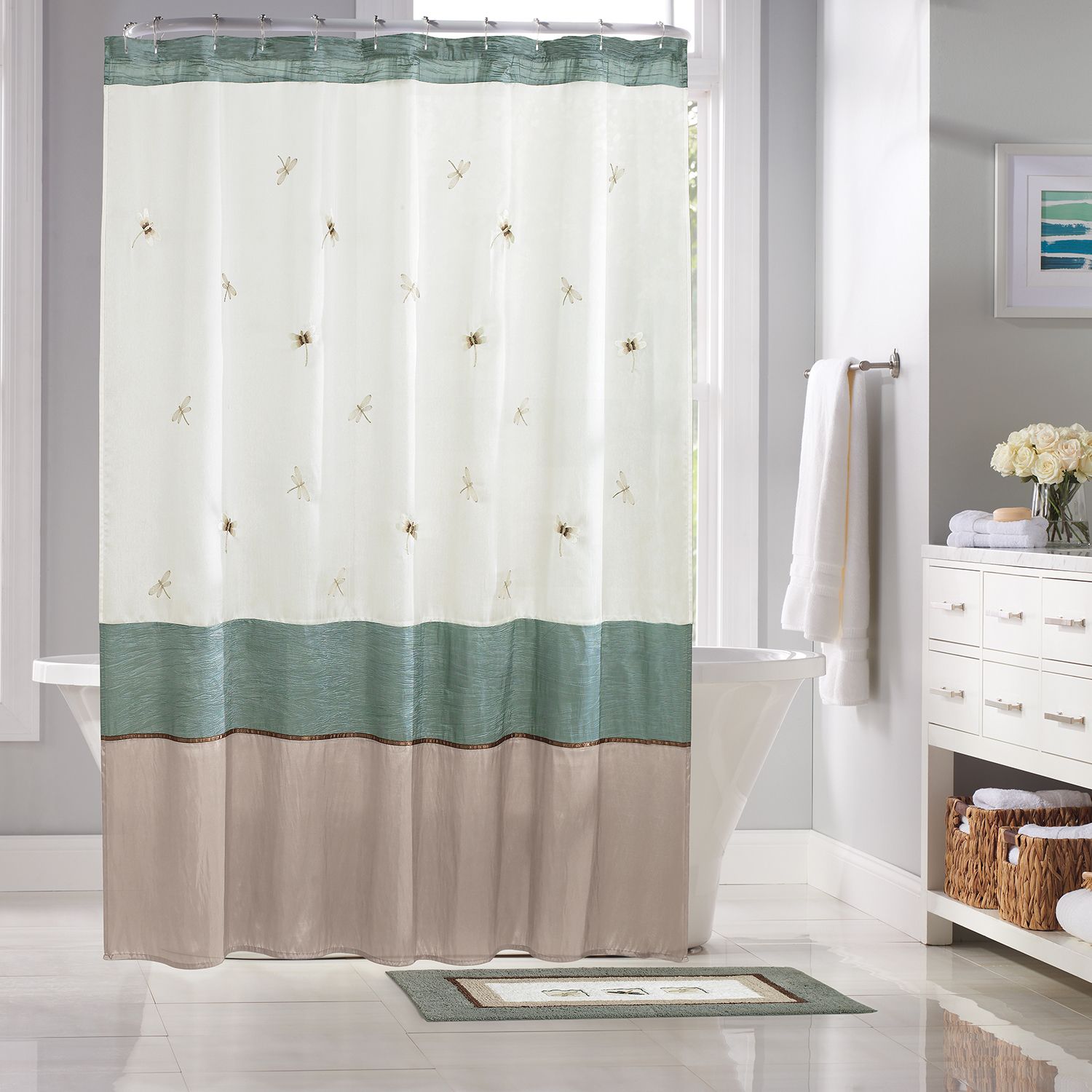 fabric shower curtain with window